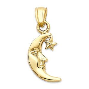 Solid 10k Gold Moon and Star Pendant - Celestial Jewelry Gifts for Her